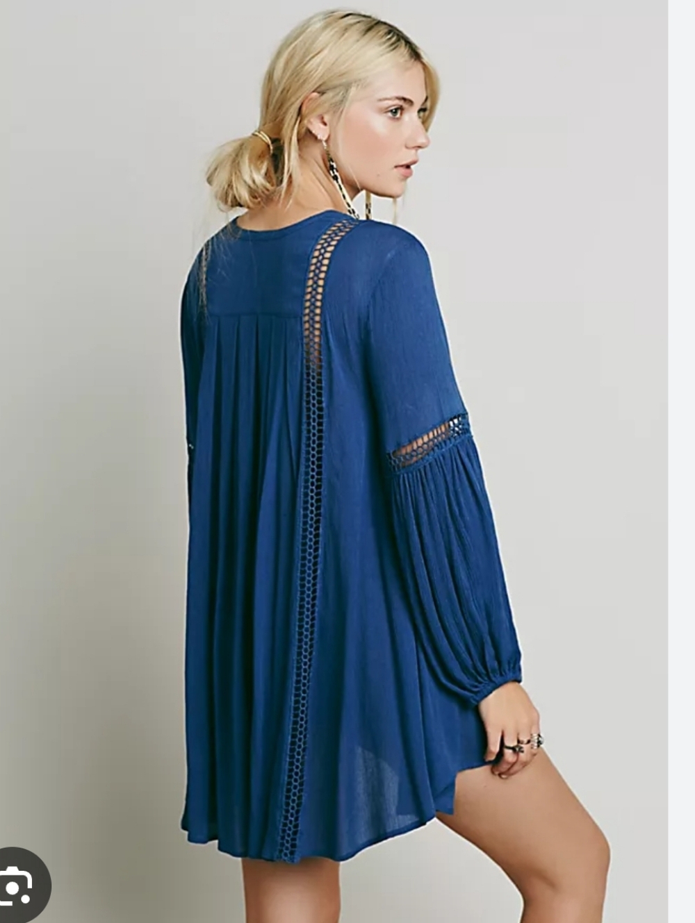Free People Lace Inset Babydoll Tunic Sz S in Indigo